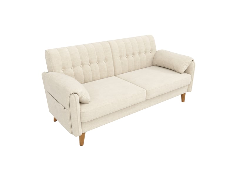  Canapé 2 places beige en tissu chenille avec pieds en bois massif  - Conforama A