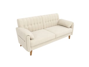 Canapé 2 places beige en tissu chenille avec pieds en bois massif