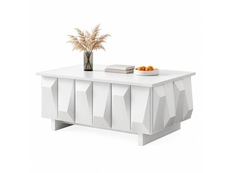  Table basse avec rangement 95x67x39,5 cm – blanc – portes à relief 3d et plateau spacieux pour salon  - Conforama A