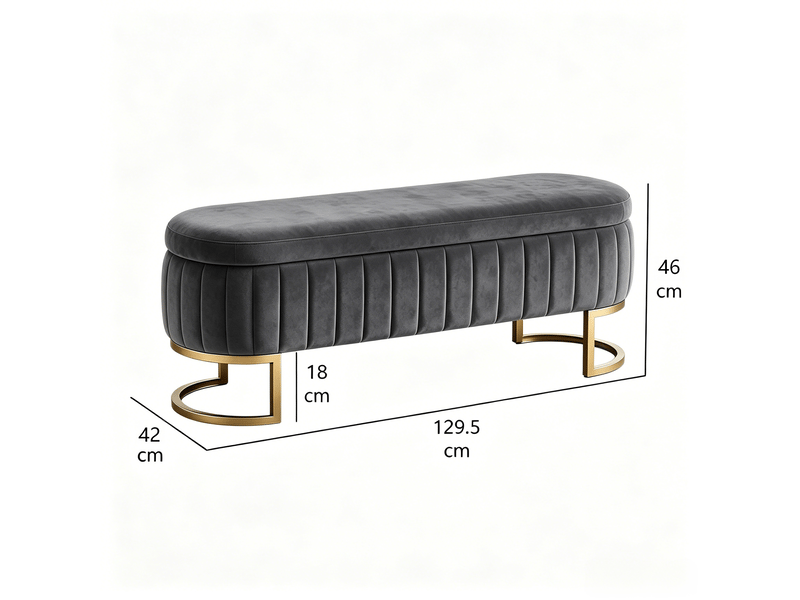  Banc de lit en velours avec rangement 129,5 x 42 x 46 cm gris clair, pieds en métal doré pour chambre  - Conforama C