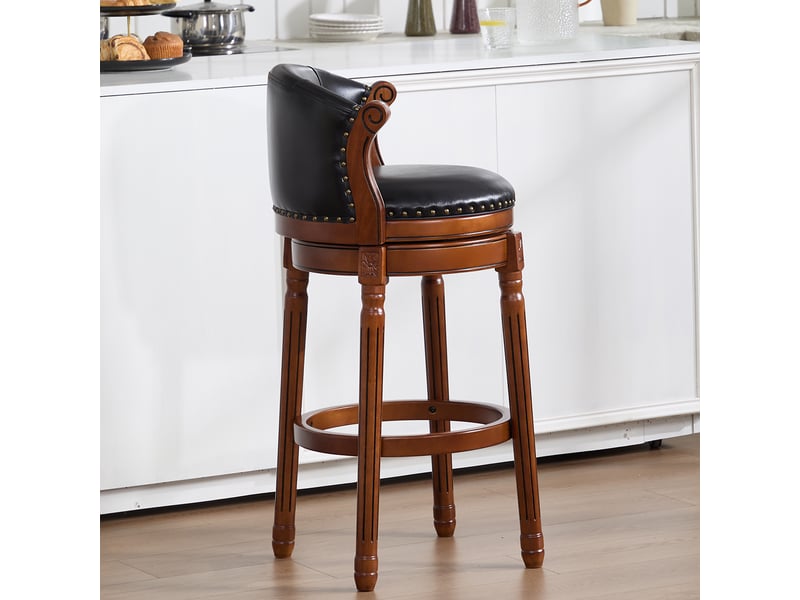  Tabouret de bar pivotant,54,8x54,8x96 cm,avec dossier,cuir véritable,noir  - Conforama D