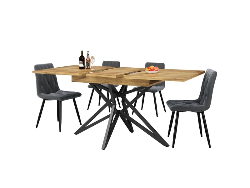  Table à manger extensible noyer,avec 4 chaises,design moderne, confort, solide - mdf et métal - 120-160x68cm  - Conforama A