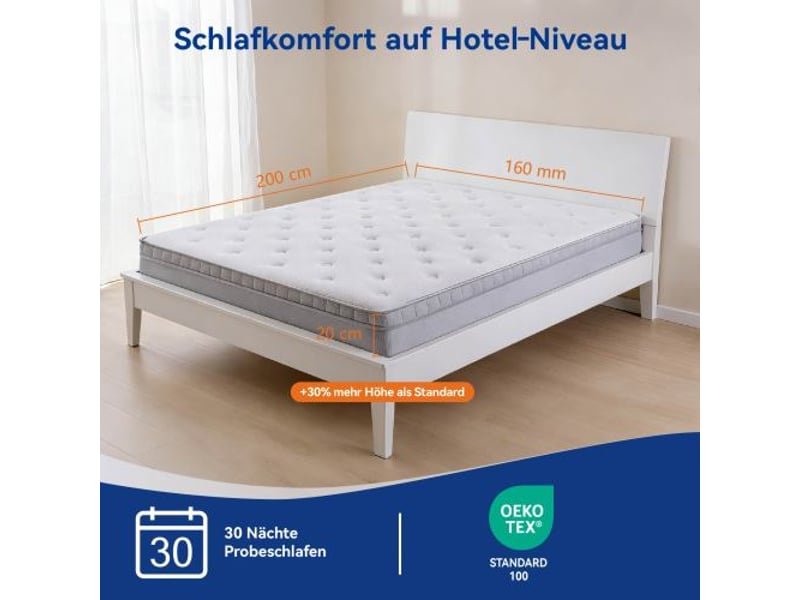  Matelas à ressorts ensachés 7 zones, 180x200 cm, h3, 25 cm, mousse confort, certifié oeko-tex  - Conforama D