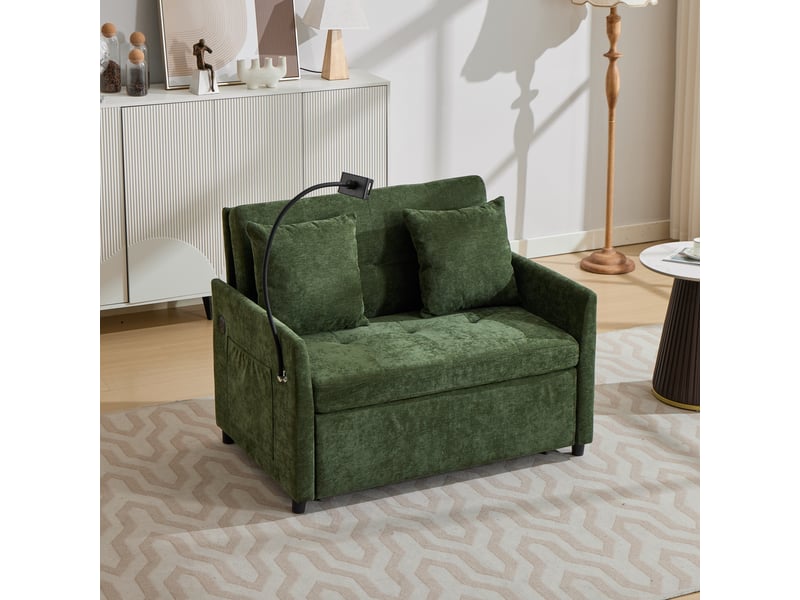  Fauteuil convertible une place avec port usb et support tablette, fonction repos, en tissu vert 109 × 72 × 83,5 cm  - Conforama B