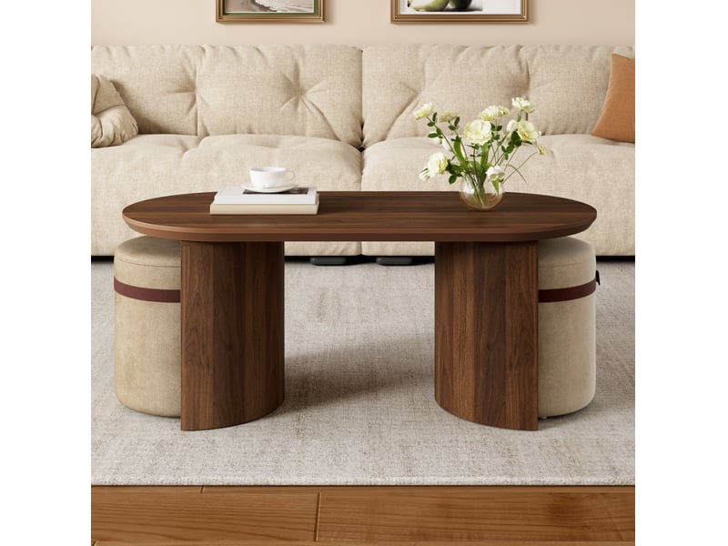  Table basse ovale avec 2 poufs gain de place evryae  - Conforama B