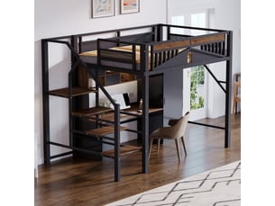 Lit mezzanine 140x200 cm <strong>MERAX</strong>  <strong>lit enfant noir</strong> coloris noir