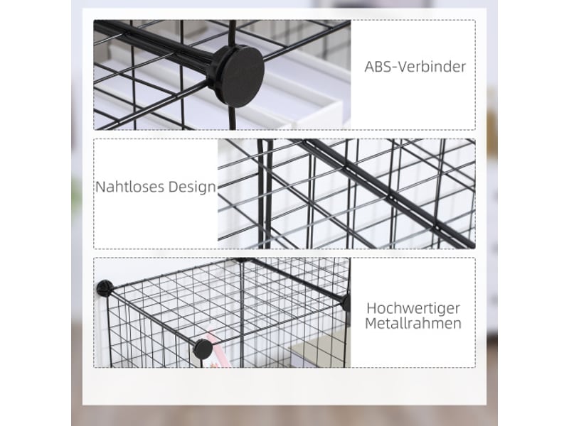  Étagère modulable 6 compartiments, grille métallique, rangement diy, noir, 109x37x109 cm  - Conforama D