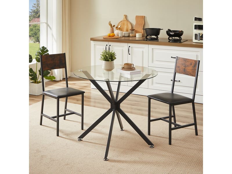 Table à manger ronde 80 cm en verre trempé, noire, pieds métal, 1-4 personnes - Conforama B