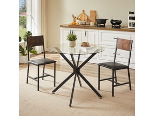 Table à manger ronde 80 cm en verre trempé, noire, pieds métal, 1-4 personnes