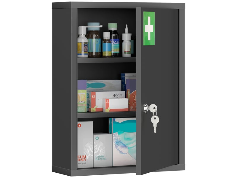  Armoire à pharmacie murale avec serrure, armoire murale en acier à 3 niveaux, 40 x 15 x 53,5 cm, noire  - Conforama A