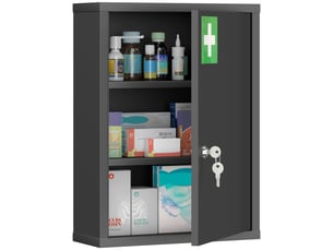 Armoire à pharmacie murale avec serrure, armoire murale en acier à 3 niveaux, 40 x 15 x 53,5 cm, noire