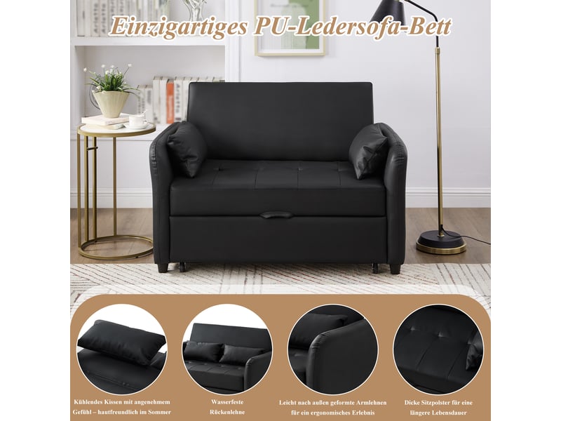 Canapé lit convertible 2 places avec revêtement en pu imperméable, dossier réglable, fonction lit extensible pour salon, 122x83x82cm. - Conforama E