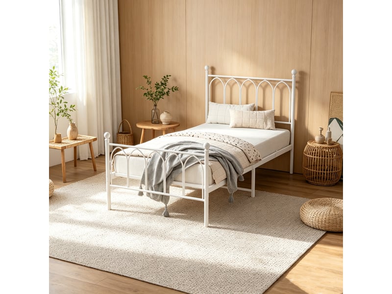  Lit enfant 90 x 200cm en métal blanc - style industriel avec sommier à lattes  - Conforama C