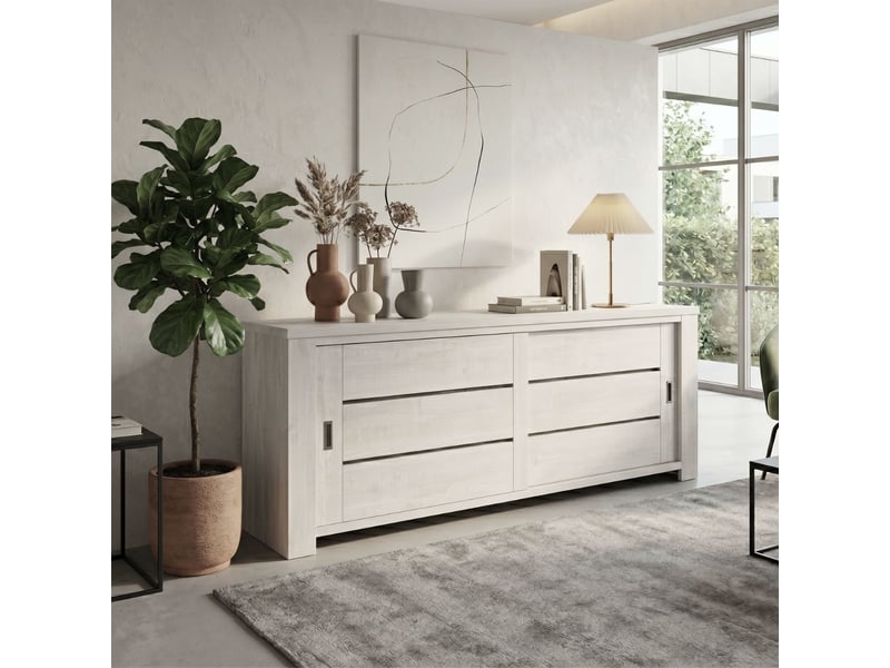  Buffet 2 portes coulissantes finition bois cérusé blanchi - josie JOSIE - Conforama B
