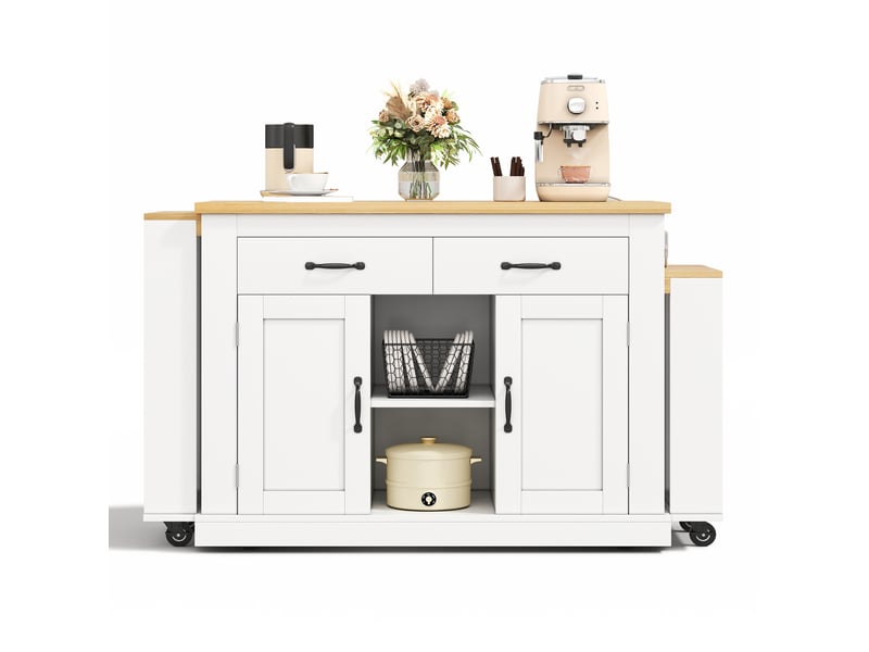 Îlot de cuisine 142x55x93 cm avec 2 plans de travail coulissants blanc - Conforama A
