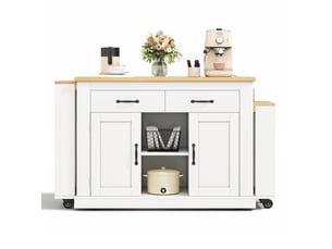 Îlot de cuisine 142x55x93 cm avec 2 plans de travail coulissants blanc