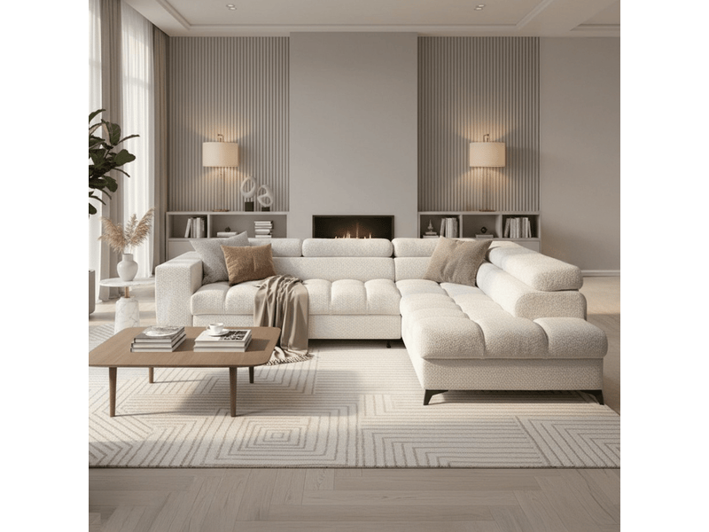 Canapé d'angle convertible avec coffre et têtières relevables en - Conforama B