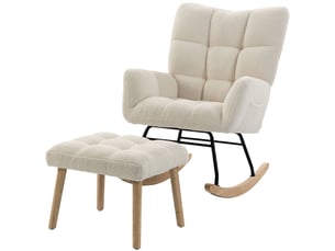 Fauteuil à bascule sherpa avec repose-pieds, poches latérales, assise épaisse et matelassage, couleur crème