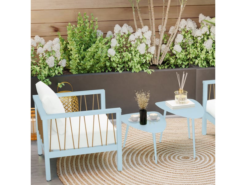  Lot de 2 tables basse de jardin, table gigogne, tables d'appoint steel bleu clair 65x45x45cm  - Conforama C