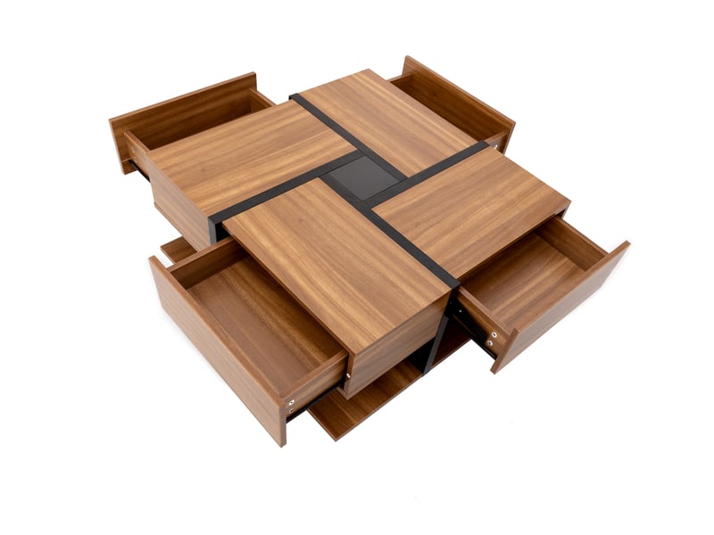  Table basse carrée avec 4 tiroirs et niche inférieure, motif graphique, pour salon, 78 × 78 × 36 cm  - Conforama A