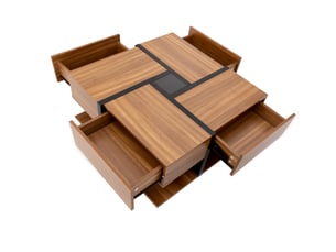 Table basse carrée avec 4 tiroirs et niche inférieure, motif graphique, pour salon, 78 × 78 × 36 cm