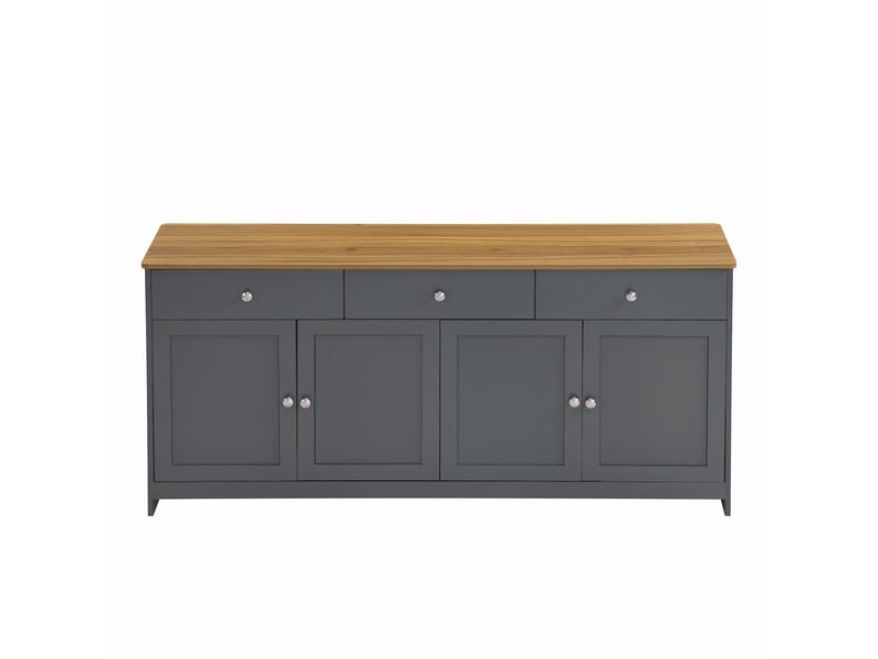 Buffet effet bois et gris 4 portes 3 tiroirs style campagne chic - Conforama A