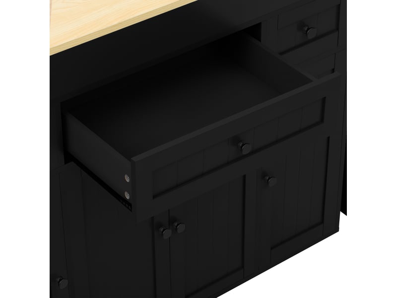  Îlot de cuisine mobile extensible, rangement aux épices, 3 tiroirs, mdf, noir et naturel  - Conforama D