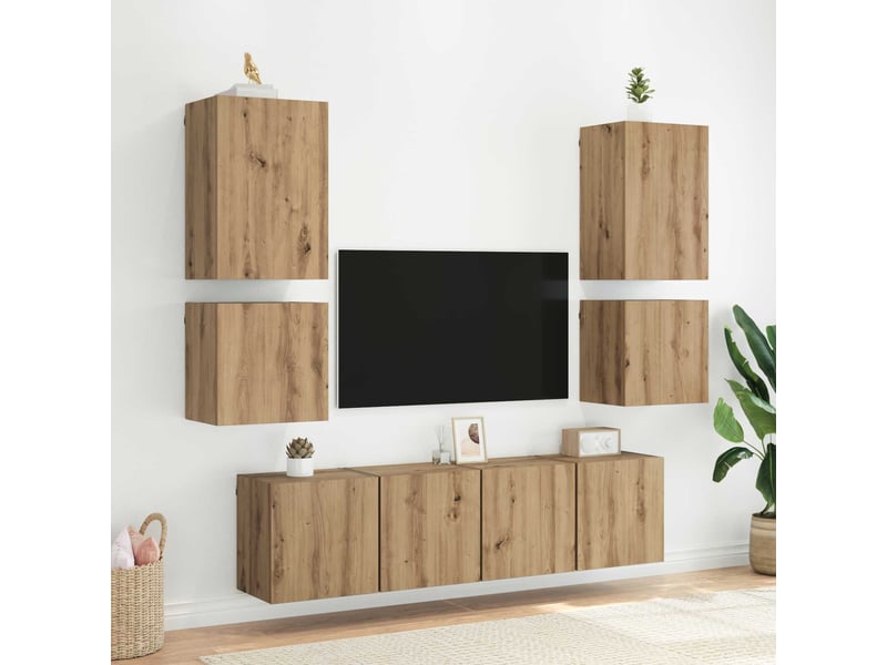  Meubles tv - banc tv - meuble de rangement muraux 2 pcs chêne artisanal bois d'ingénierie  - Conforama E