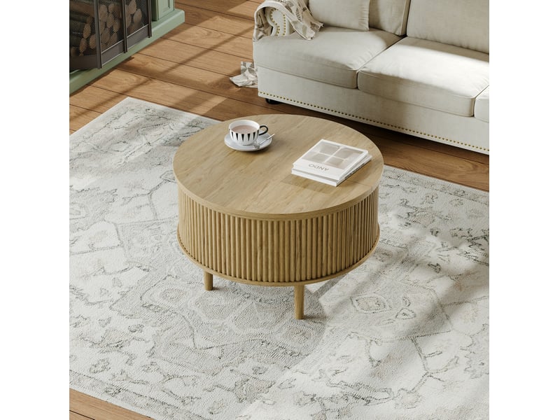  Table basse ronde ulevr à plateau relevable avec rangement, 80 x 80 x 51,5 cm, panneau de particules naturel  - Conforama E