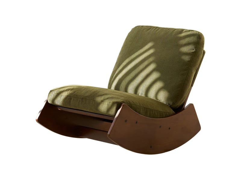  Fauteuil à bascule vert en velours côtelé, structure bois massif  - Conforama A