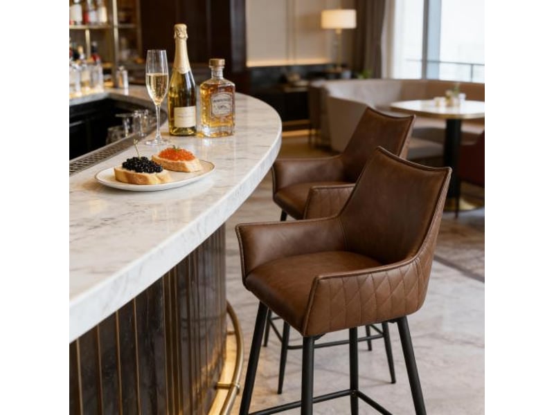  Ensemble 2 pièces: chaise à manger avec accoudoirs et dossier incurvé + tabouret de bar vintage ergonomique  - Conforama B