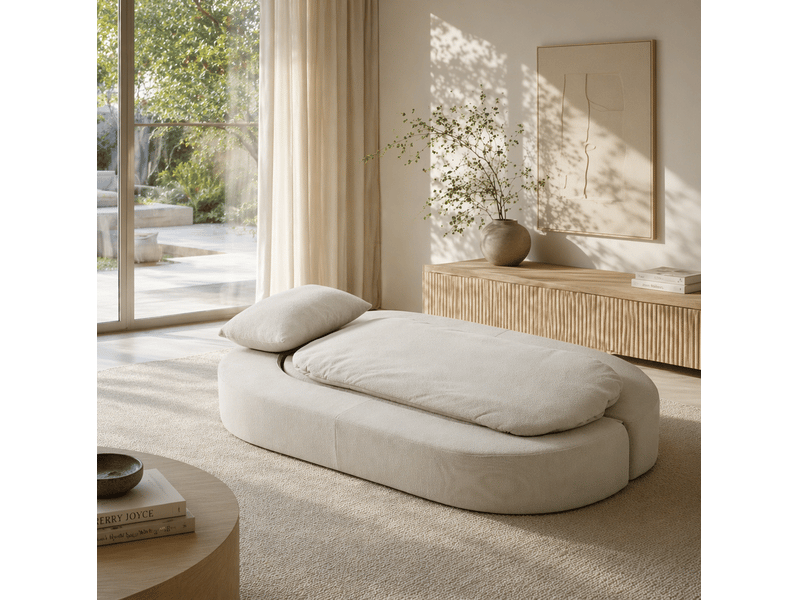 Canapé convertible pliable 2 places en tissu beige clair 200x130x60 cm cravdom - Conforama D