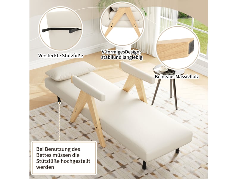  Fauteuil scandinave convertible 64x60x87 cm 3-en-1, dossier réglable 6 positions, relax ou lit d'appoint, lin beige  - Conforama D