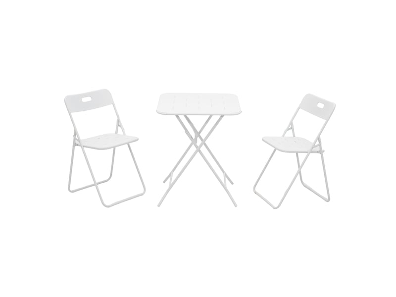 Salon de jardin pliant 3 pièces 60 x 60 cm blanc en acier, table et 2 chaises pliantes pour 2 personnes - Conforama A
