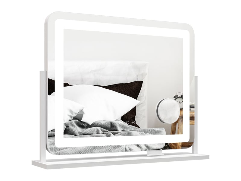  Miroir de courtoisie pivotant 58 x 46 cm avec 3 modes d'éclairage réglables, interrupteur tactile, miroir grossissant, blanc  - Conforama B