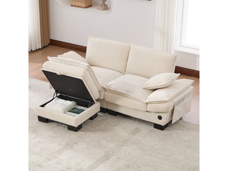  Canapé d'angle réversible fixe 2 places tissu beige  - Conforama E
