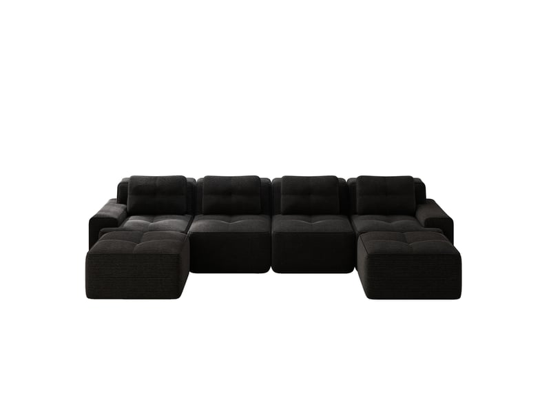  Canapé modulable en u 4 places avec assise profonde, base antidérapante et sans montage, en velours côtelé noir  - Conforama A