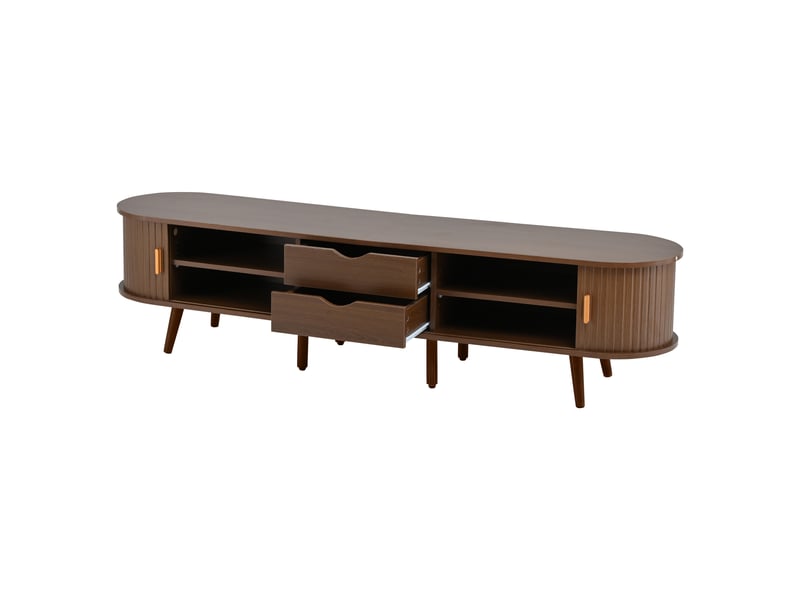 Meuble tv en noyer pour tv 75 pouces avec 2 tiroirs de rangement, 170x40x42cm, mdf, noyer - Conforama E