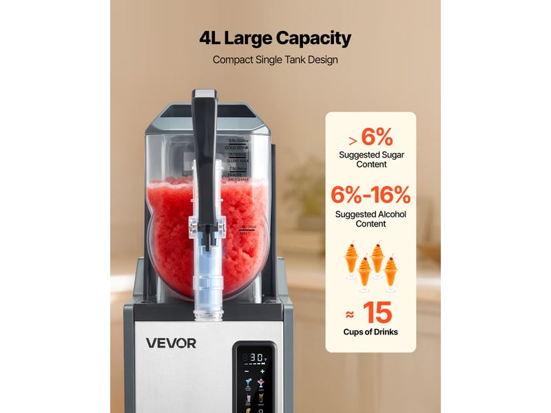  Vevor machine à granité distributeur de boissons glacées 4 l un seul réservoir  - Conforama D