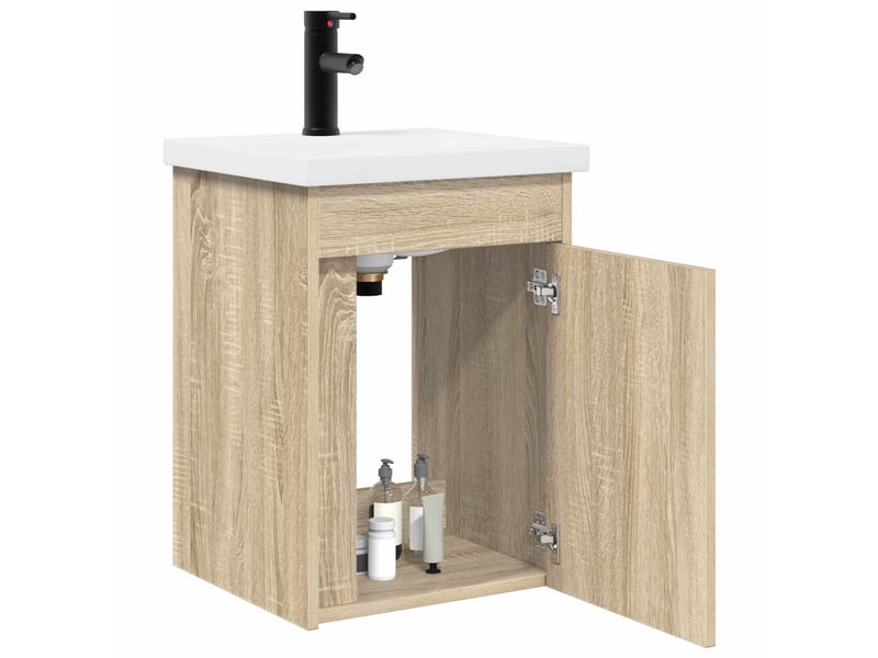 Meuble de rangement salle de bain avec robinet chêne sonoma shl9245 - Conforama C