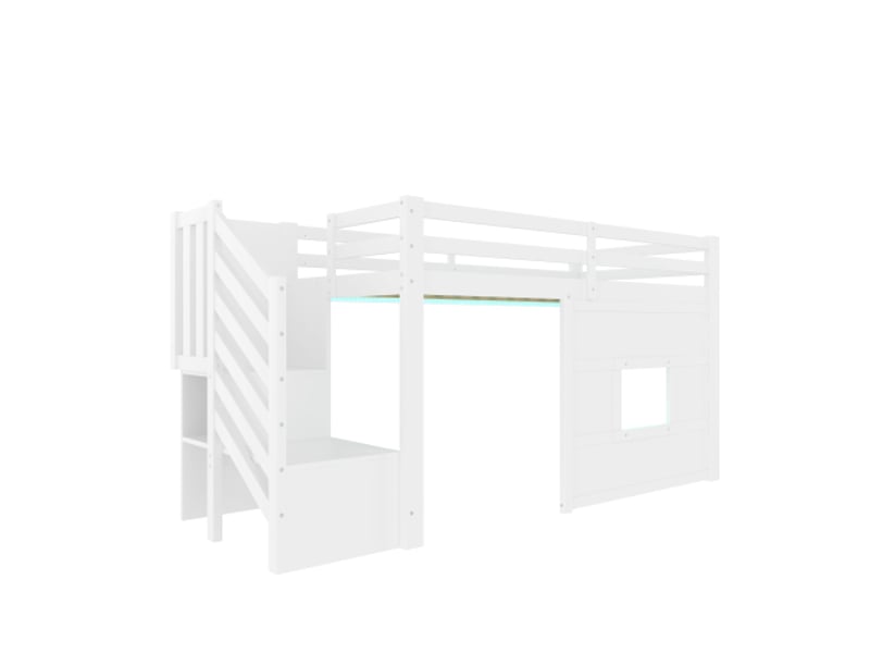  Lit mezzanine adulte 90x200 cm | blanc, avec fenêtre et rangements  - Conforama D