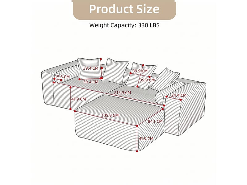  Canapé d’angle modulable 3 places avec chaise longue en chenille gris  - Conforama E
