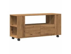 Meuble tv, banc tv avec roulettes chêne artisanal bois d'ingénierie