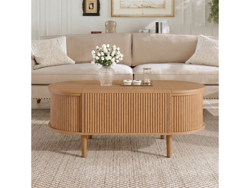  Table basse ovale relevable vintage avec portes rainurées et rangement  - Conforama B