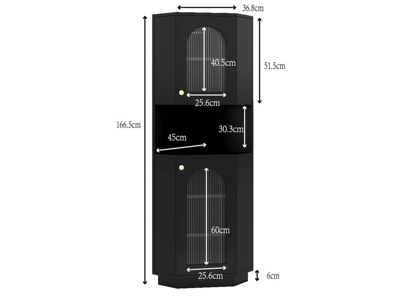 Armoire de salle de bains d'angle 45 x 45 x 166,5 cm noire en mdf, avec éclairage et rangements - Conforama C
