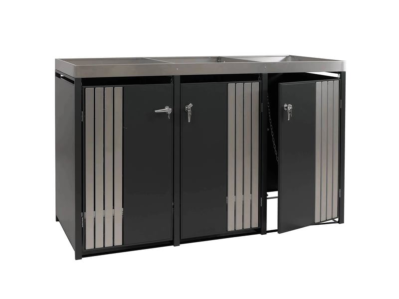  Cache poubelles triple avec jardinière intégrée 125x196x84 cm acier galvanisé inox anthracite 04_0009316  - Conforama A