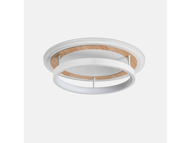  Plafonnier led rond moderne, d30 x h9 cm, lampe de plafond 30 w 2494 lm, blanc sable et bois, 3000 k blanc chaud, salon, chambre, cuisine  - Conforama A