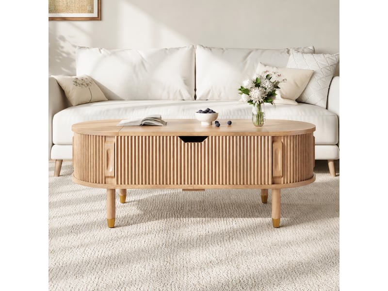  Table basse ovale relevable en mdf avec rangement, 110 x 48 x 57 cm  - Conforama D