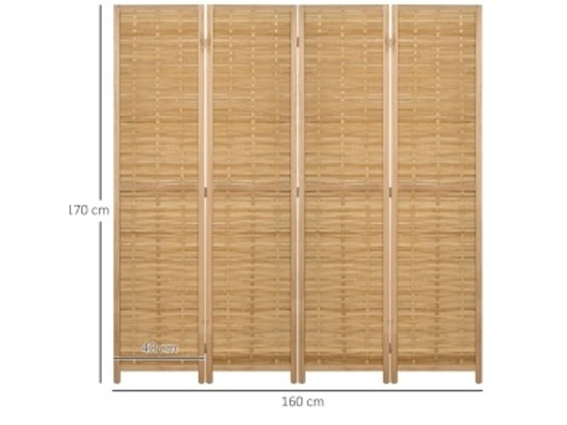  Paravent 4 panneaux pliable en bambou tressé, charnières métalliques et pieds antidérapants naturel 160 × 1,8 × 170 cm  - Conforama C