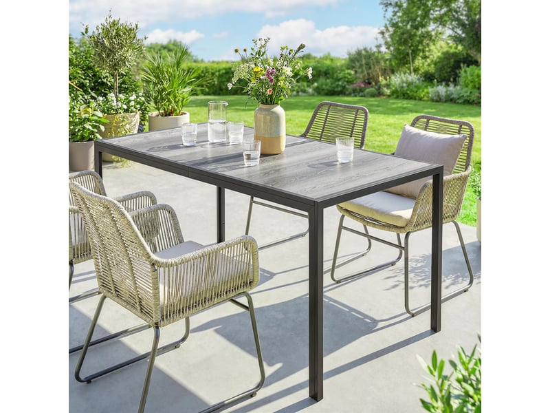  Table de jardin, table à manger extérieure acier galvanisé, pspc gris 150x80x74cm  - Conforama C